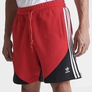 Adidas Men XL ORIGINALS SUPER STAR 3 STRIPES FLEECE SHORT RED BLACK/WHITE HC2092